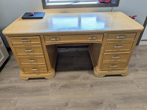 Wood Executive Desk With 8 Drawers