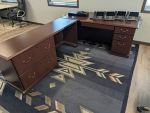 Executive L-shaped Office Desk With File Cabinets