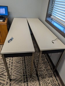 Pair of White Tables With Metal Legs