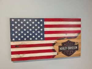 Harley-Davidson Wooden American Flag Wall Art 32 X 22 in