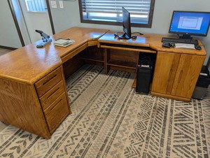 L-shaped Oak Office Desk With Storage Cabinets
