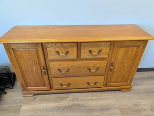 Oak Sideboard Cabinet 64 X 17 X 39 in