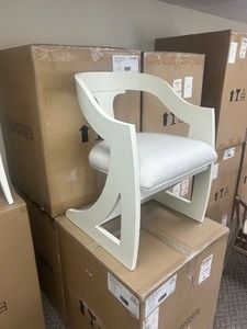 MSRP - $475 Casa Ispirata Crescent Barrel Chair Lino Bianco