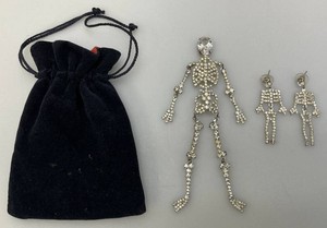Vintage Butler & Wilson Costume Jewelry Skeleton Brooch 6" & Matching Earrings 2"