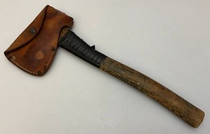 WWII US Military Issued Fork & Hoe Co. Hatchet With Leather Holder