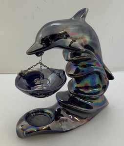 Mid-Century 9 x 9 Colbalt Blue Porcelain Dolphin Tea Light TartOil Warmer