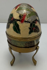 Vintage Brass Enameled Egg Trinket Box With Stand 6