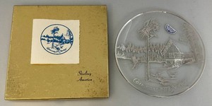 Vintage Sterling America 1972 NORWAY Sterling Silver On Crystal Christmas Plate In Original Box
