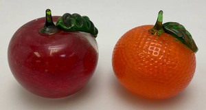 Murano Style Hand Blown Apple And Orange Paperweight 2 34 x 2 34