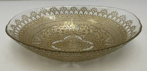 Unique Vintage Clear And Gold Artistic Accents Turkish Glass Oval Serving BowlDish 2 12 x 8 38 x 12 12