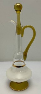 Mid Century Modern Romanian Hand Blown Glass Decanter With Gold Accents 15 12