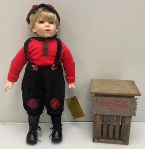 Vintage Collectible Coca-Cola Franklin Heirloom Billy Doll With Coke Stand