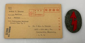 Imperial Japanese Army Philippines Military Prison Camp No. 2 (U.S. Censor Card) & WW2 German Army Signals Operator For Artillery Qualification Badge