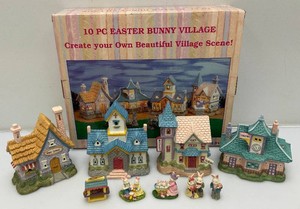 Collectible 10 Pc. Easter Bunny Village In Original Box