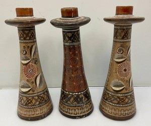 Group Of RARE Hecho Mexico Pottery Candle Holders 12