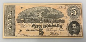 1863 CONFEDERATE States Of America Civil War Five Dollar Note REPRODUCTION