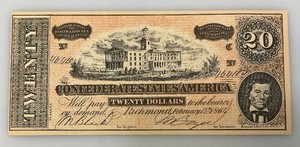1864 CONFEDERATE States Of America Civil War Twenty Dollar Note REPRODUCTION