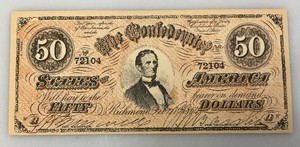 1864 CONFEDERATE States Of America Civil War Fifty Dollar Note REPRODUCTION