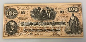 1862 CONFEDERATE States Of America Civil War Hundred Dollar Note REPRODUCTION