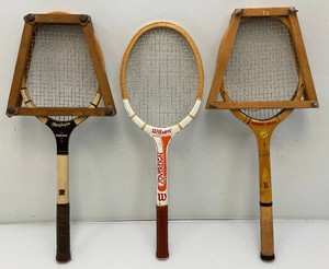 Three Very Old Tennis Rackets Including Macgregor Commander, Wilson Sovereign Junior & Forest Hills All Have Protectors