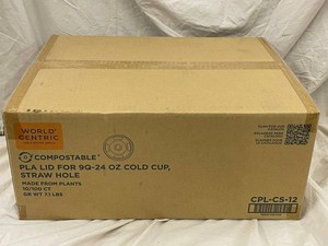 World Centric CPL-CS-12 Compostable PLA Cup Lids 9Q-24 Oz Straw Hole