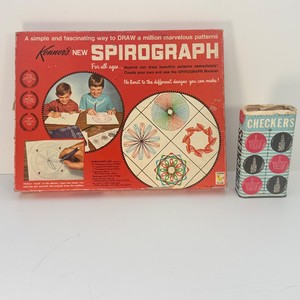 Vintage 1960s Board Game Lot 1967 Kenner Spirograph &amp Halsam Embossed Wood Checkers Set