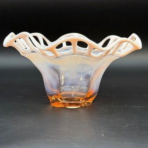 Vintage Duncan Miller Murano Pink Opalescent Glass Fluted Centerpiece Bowl 11