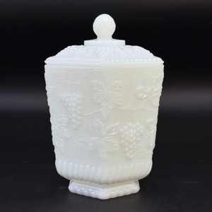 Vintage Anchor Hocking Fire-King Harvest Grape Milk Glass Canister  Cookie Jar with Lid