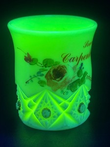 Antique Custard Glass Toothpick Holder Jefferson Diamond &amp Peg Uranium Glows 1907