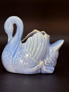 Vintage Red Wing USA 259 Blue Glaze Swan Planter, Mid-Century Ceramic Art Pottery