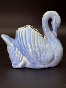 Vintage Red Wing USA 259 Blue Glaze Swan Planter, Mid-Century Ceramic Art Pottery