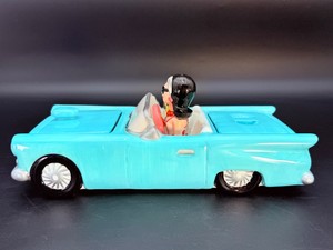 Vintage Ceramic Blue Thunderbird Convertible Cruising Condiment Set  Salt &amp Pepper Shakers with Lidded Dishes  1950s Style Retro Tableware