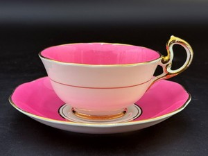 Vintage Royal Albert Mayfair Crown China Teacup and Saucer Set Hot Pink and Gold 1920s 1930s