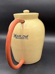 Vintage 1940s Marlow Stoneware Pottery Water Cooler Crock with Lid &amp Custom Handle