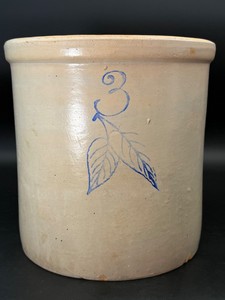 Antique Red Wing Union Stoneware 3 Gallon Birch Leaf Crock - Cobalt Blue, c. 1896-1906