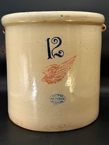 Antique 12 Gallon Red Wing Stoneware Crock 6 Wing Patented 1915 Union Pottery