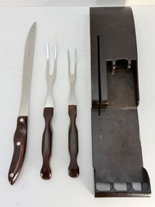 Vintage Cutco 4-Piece Carving Set with Brown Wall Mount Caddy - Models 1023, 1026, 1027