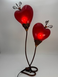 RARE Vintage 1990s Pop Art Double Heart Table Lamp Novelty Red Glass Hearts Mood Light Y2K Aesthetic
