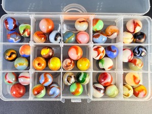 Lot of 45 Vintage Glass Marbles - Peltier Rainbos, Akro Agate, &amp Swirl Patches