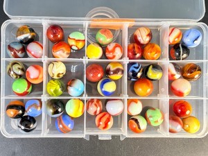 Lot of 45 Vintage Glass Marbles - Vibrant Swirls, Slags &amp Akro Agate Style