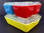 Vintage Pyrex Primary Colors Refrigerator Set 500-Series Complete 8-Pc with Lids - #501, #502, #503 Retro Fridgies