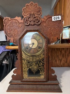 Antique Victorian Gingerbread Mantel Clock w Pendulum & Reverse Painted Glass  Untested