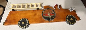 Handcrafted wooden fire truck wall clock 20 wide