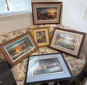 Lot of five framed artwork pieces various sizes