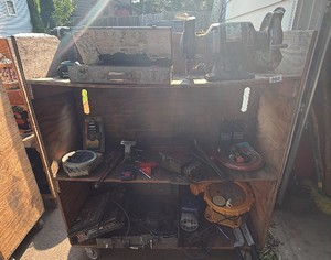 Massive lot of tool anything from vices to bench grinder fans, sander electrical, Makita drill, impact drill, hardware and more