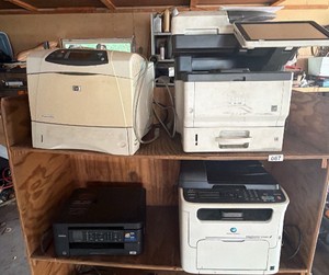 Large cart full of printers HP Rico magic color, brother