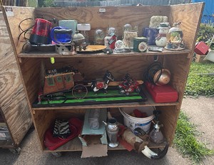Vintage Collectibles Lot   Snow Globes, Folk Art Stagecoach, Antique Iron, Purses & Assorted Decor
