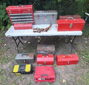 Lot of Tool Boxes, Various Hand Tools, Log Chain w Lever Load Binder & Accessories there are a lot of tools inside of the toolboxes as well. This is a great lot.