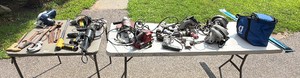 Large Lot of Power Tools, Circular Saws, Drills, Pipe Wrenches & Hand Tools