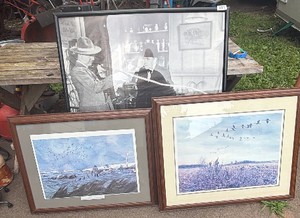 Lot of 3 Framed Prints  Wildlife Waterfowl Art & Laurel & Hardy Print